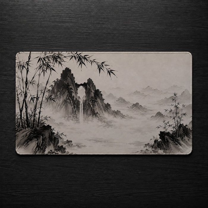 Sumi-e Ink Wash Mountain Desk Mat 24x14 36x18 48x24