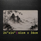 Sumi-e Ink Wash Mountain Desk Mat 24x14 36x18 48x24