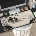 Sumi-e Ink Wash Mountain Desk Mat 24x14 36x18 48x24