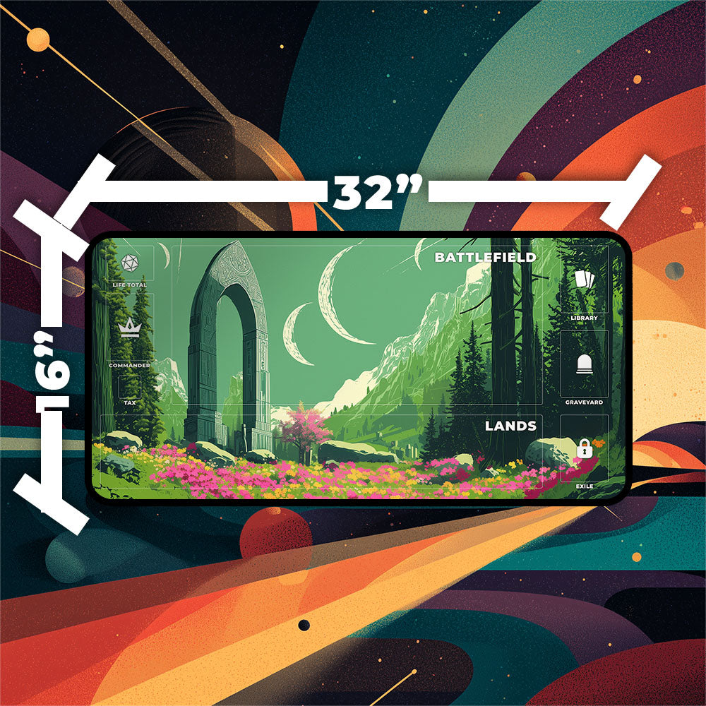 Temple Garden Playmat | Magic the Gathering Playmat | Stellar Sights Playmat with Zones Option | 24x14 | 32x16