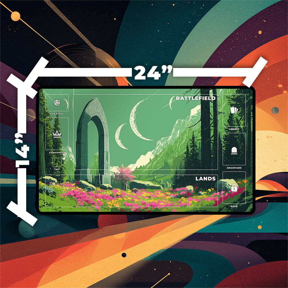 Temple Garden Playmat | Magic the Gathering Playmat | Stellar Sights Playmat with Zones Option | 24x14 | 32x16