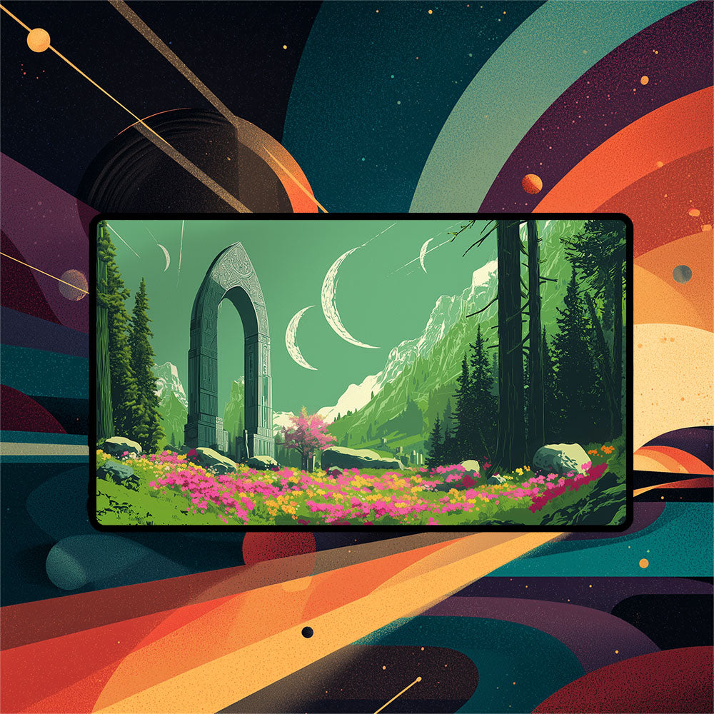 Temple Garden Playmat | Magic the Gathering Playmat | Stellar Sights Playmat with Zones Option | 24x14 | 32x16