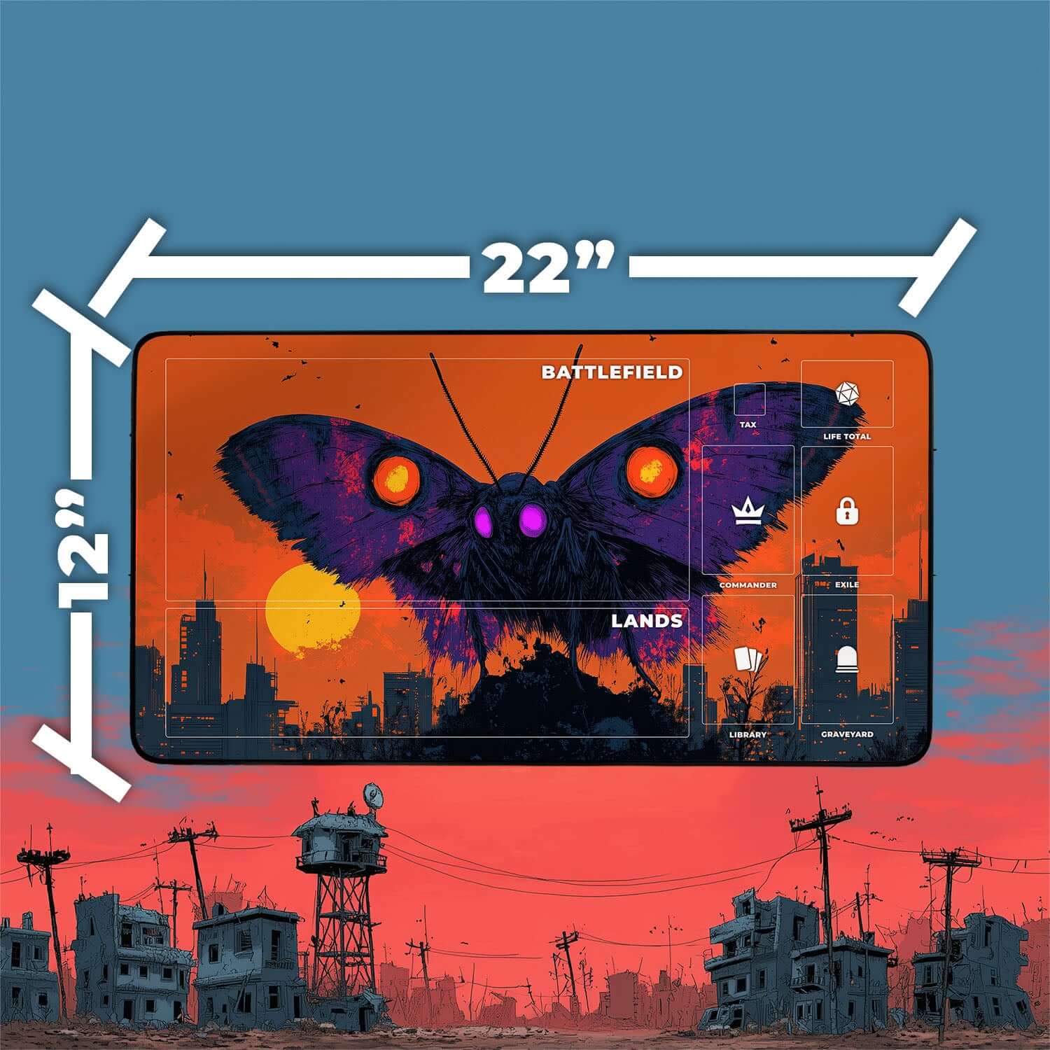 The Wise Mothman Playmat | Magic the Gathering Playmat | Fallout Playmat with Zones Option | 24x14 | 22x12 | 32x16 Sizes