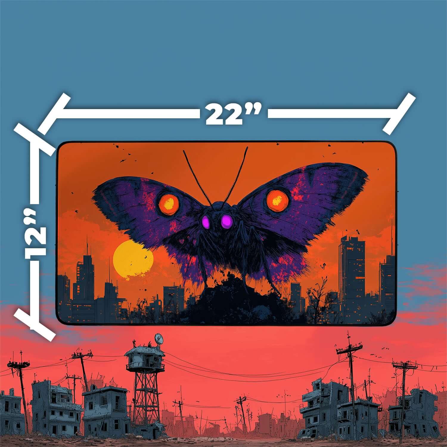 The Wise Mothman Playmat | Magic the Gathering Playmat | Fallout Playmat with Zones Option | 24x14 | 22x12 | 32x16 Sizes