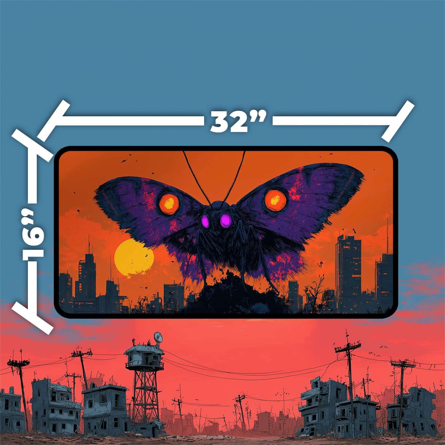 The Wise Mothman Playmat | Magic the Gathering Playmat | Fallout Playmat with Zones Option | 24x14 | 22x12 | 32x16 Sizes