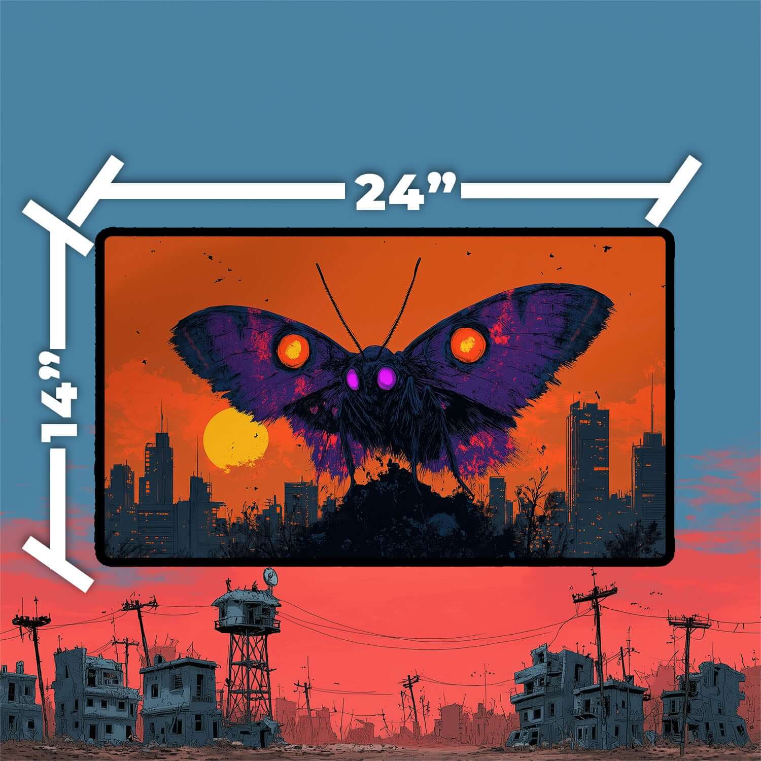 The Wise Mothman Playmat | Magic the Gathering Playmat | Fallout Playmat with Zones Option | 24x14 | 22x12 | 32x16 Sizes