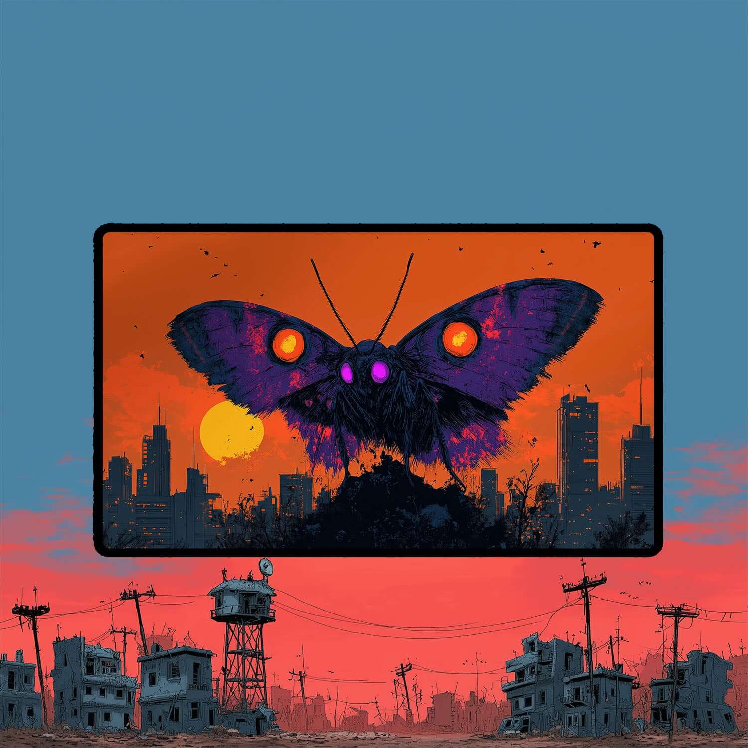 The Wise Mothman Playmat | Magic the Gathering Playmat | Fallout Playmat with Zones Option | 24x14 | 22x12 | 32x16 Sizes