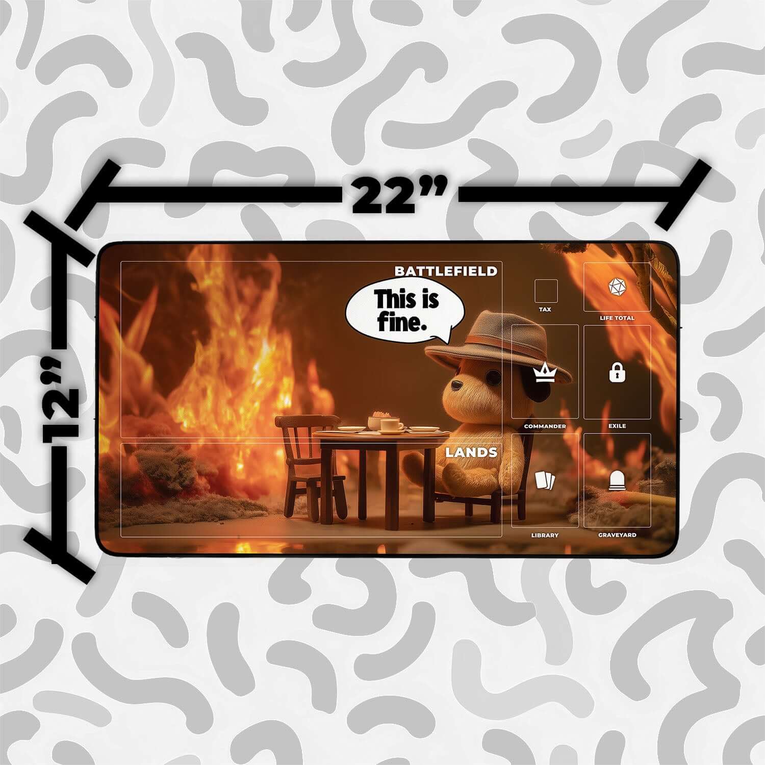 This Is Fine Playmat | Magic the Gathering Playmat | Meme-Inspired Funny Playmat with Zones Option | 24x14 | 22x12 | 32x16 Sizes