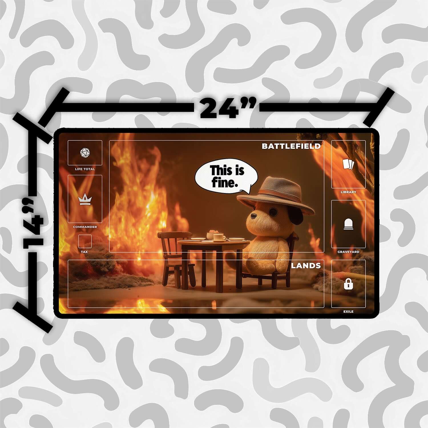 This Is Fine Playmat | Magic the Gathering Playmat | Meme-Inspired Funny Playmat with Zones Option | 24x14 | 22x12 | 32x16 Sizes