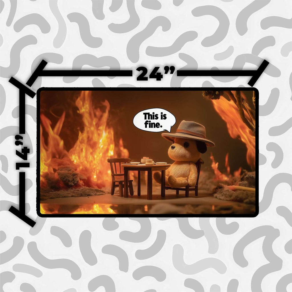 This Is Fine Playmat | Magic the Gathering Playmat | Meme-Inspired Funny Playmat with Zones Option | 24x14 | 22x12 | 32x16 Sizes
