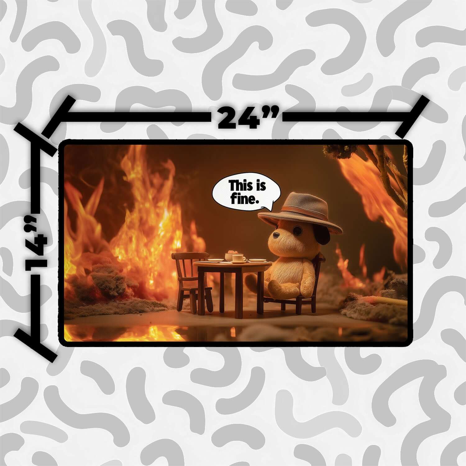 This Is Fine Playmat | Magic the Gathering Playmat | Meme-Inspired Funny Playmat with Zones Option | 24x14 | 22x12 | 32x16 Sizes