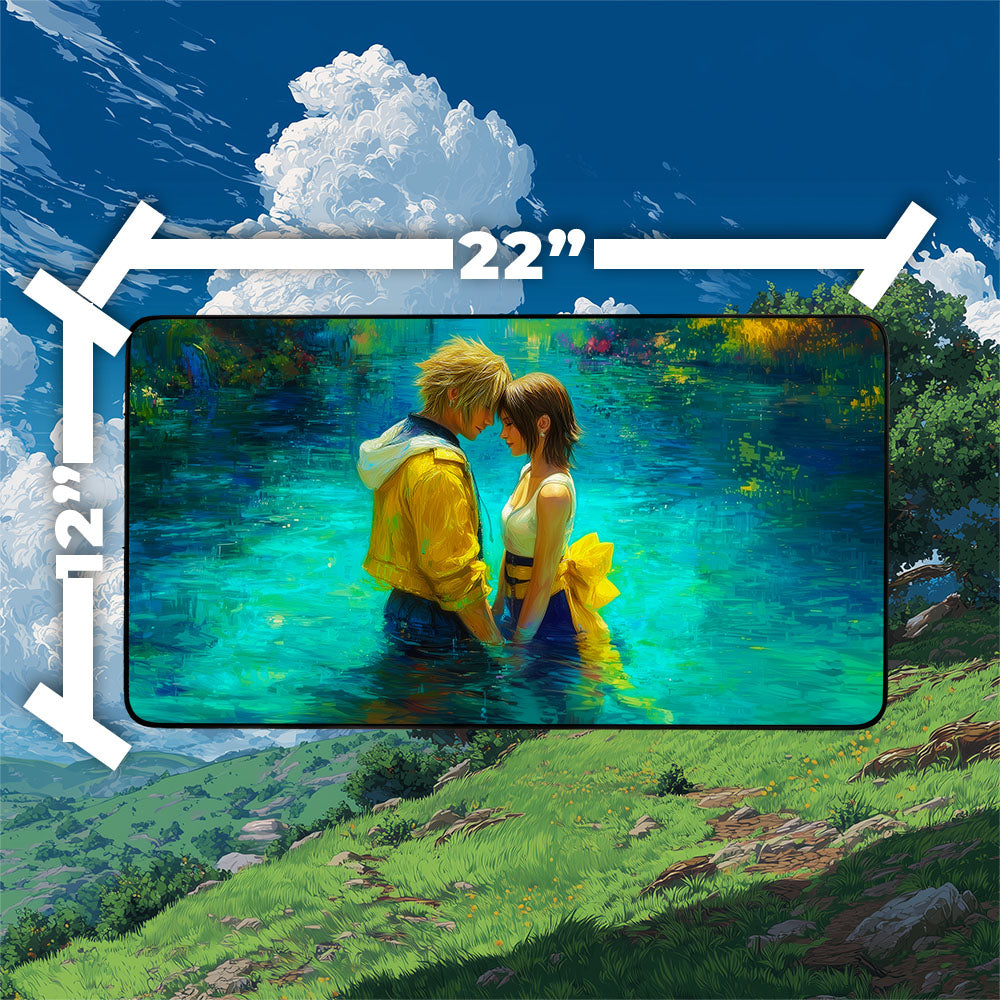 Tidus and Yuna Playmat | Final Fantasy Playmat | Lake Macalania Playmat with Zones Option | 24x14 | 22x12 | 32x16 Sizes