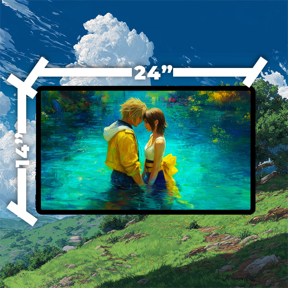 Tidus and Yuna Playmat | Final Fantasy Playmat | Lake Macalania Playmat with Zones Option | 24x14 | 22x12 | 32x16 Sizes