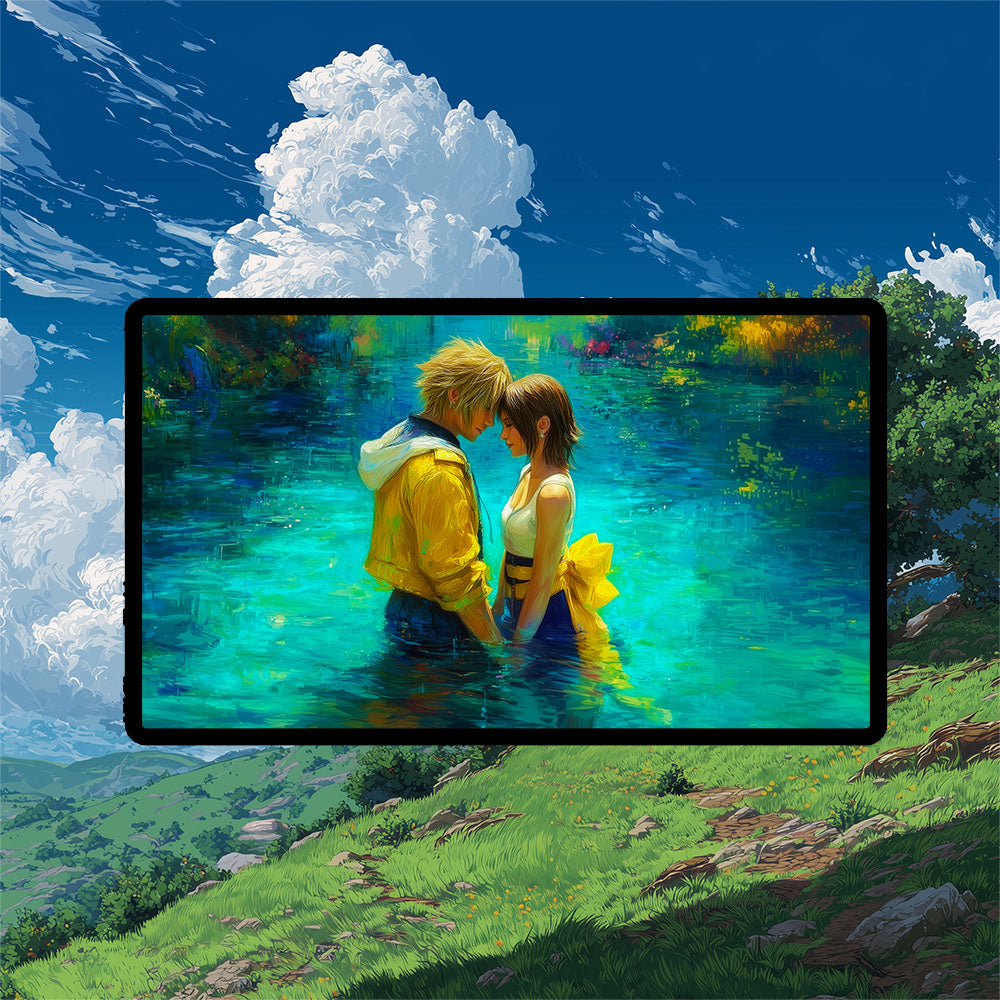 Tidus and Yuna Playmat | Final Fantasy Playmat | Lake Macalania Playmat with Zones Option | 24x14 | 22x12 | 32x16 Sizes