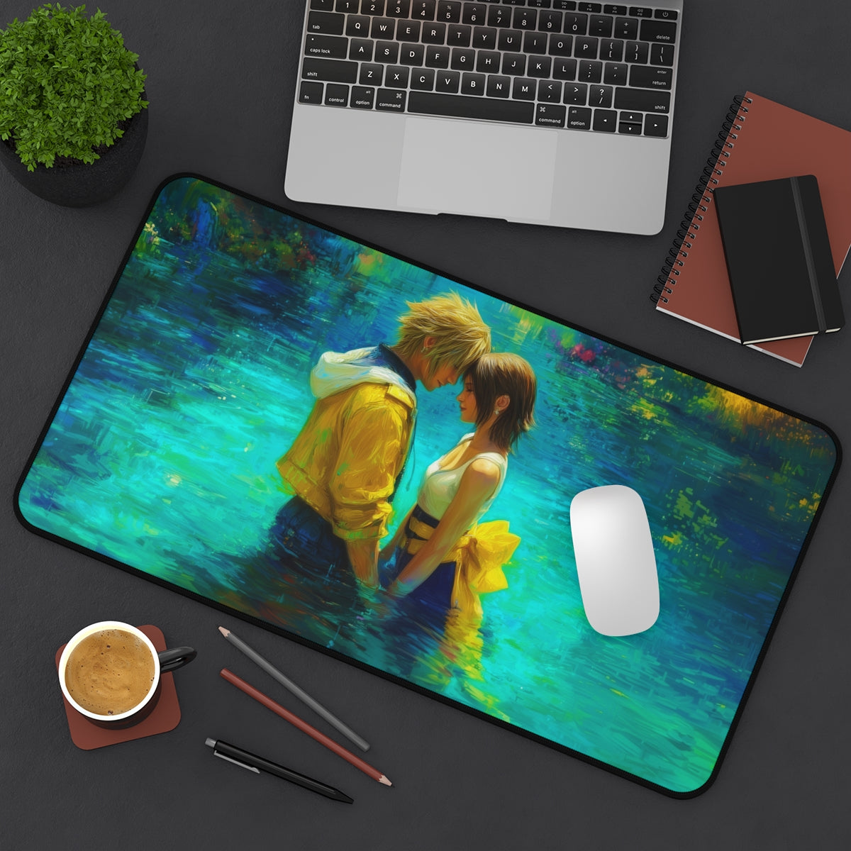 Tidus and Yuna Playmat | Final Fantasy Playmat | Lake Macalania Playmat with Zones Option | 24x14 | 22x12 | 32x16 Sizes
