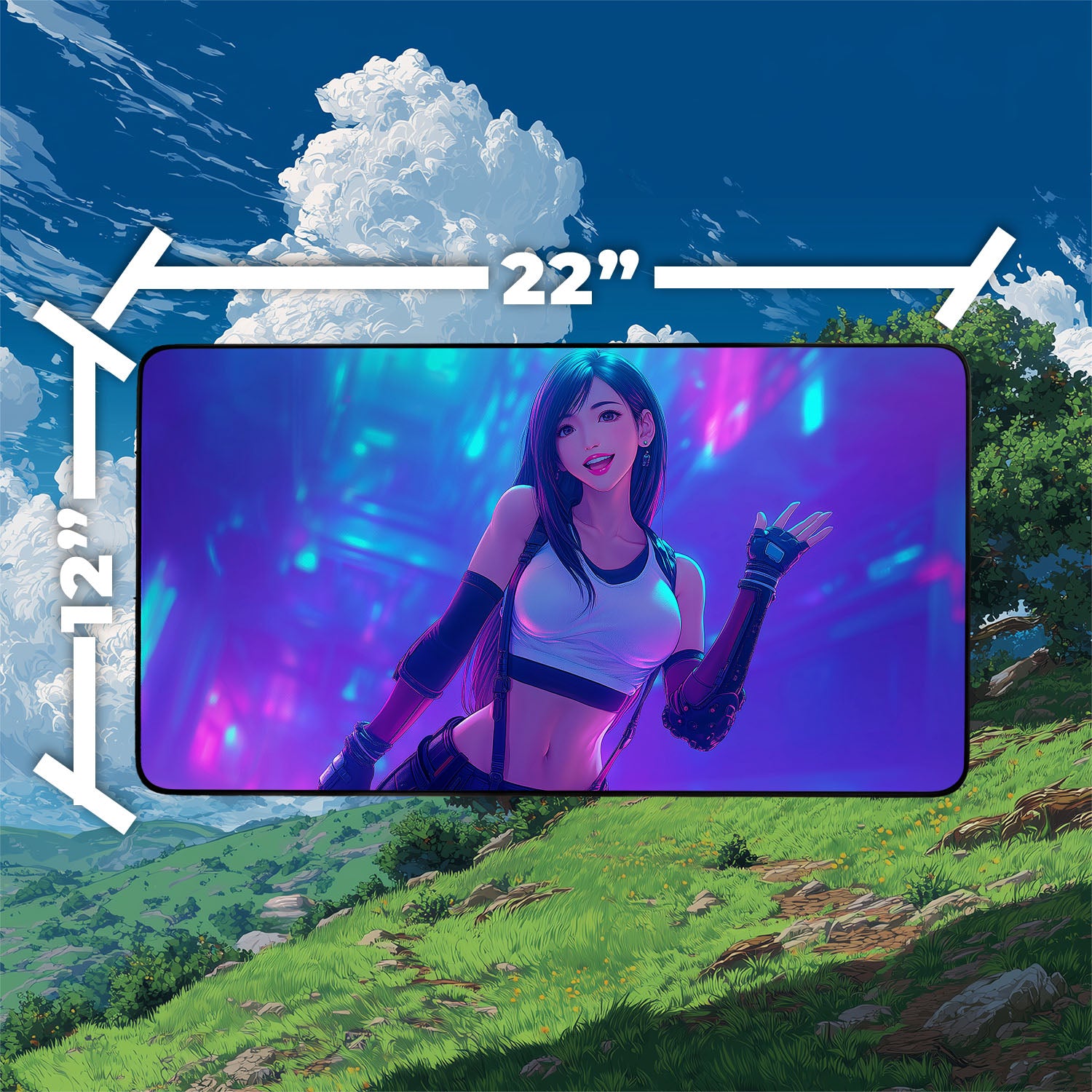 Tifa Lockhart Playmat | Final Fantasy Playmat | Iconic Fantasy Heroine Playmat with Zones Option | 24x14 | 22x12 | 32x16 Sizes