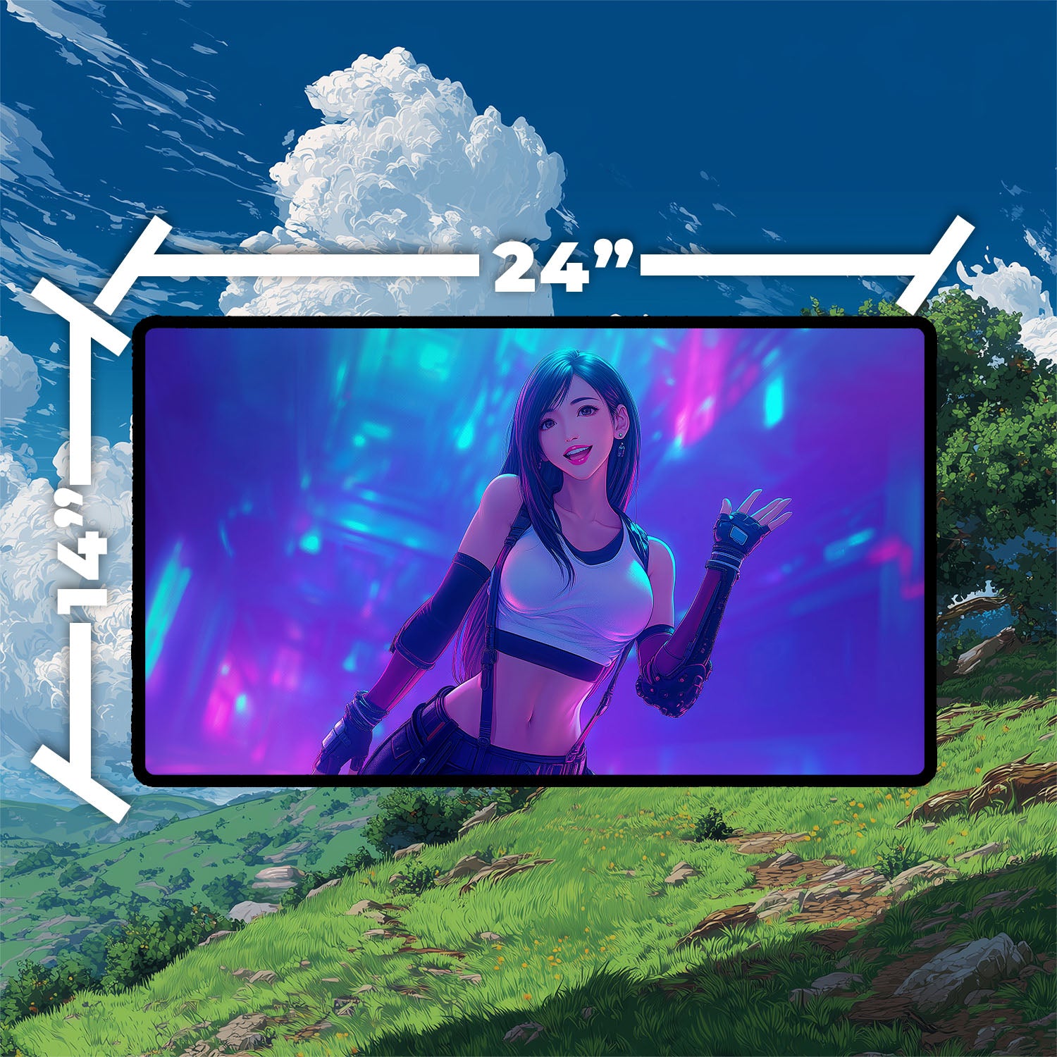 Tifa Lockhart Playmat | Final Fantasy Playmat | Iconic Fantasy Heroine Playmat with Zones Option | 24x14 | 22x12 | 32x16 Sizes