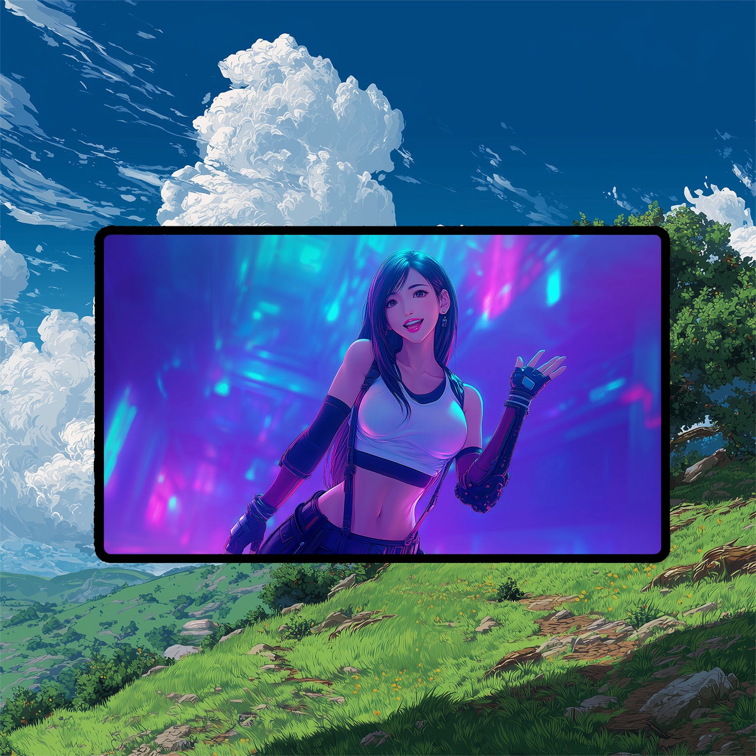 Tifa Lockhart Playmat | Final Fantasy Playmat | Iconic Fantasy Heroine Playmat with Zones Option | 24x14 | 22x12 | 32x16 Sizes