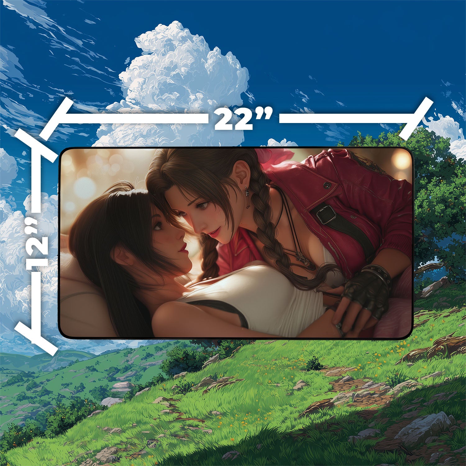 Tifa & Aerith Pride Playmat | Final Fantasy Playmat | Homage to Iconic Banned Romance Playmat with Zones Option | 24x14 | 22x12 | 32x16 Sizes