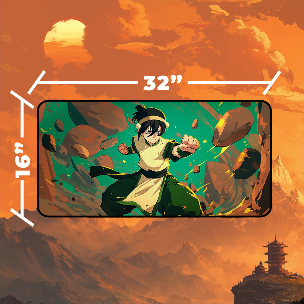 Toph Beifong Playmat | Magic the Gathering Playmat | Earthbender Action Art With MTG Zones | 24x14 | 32x16 Sizes