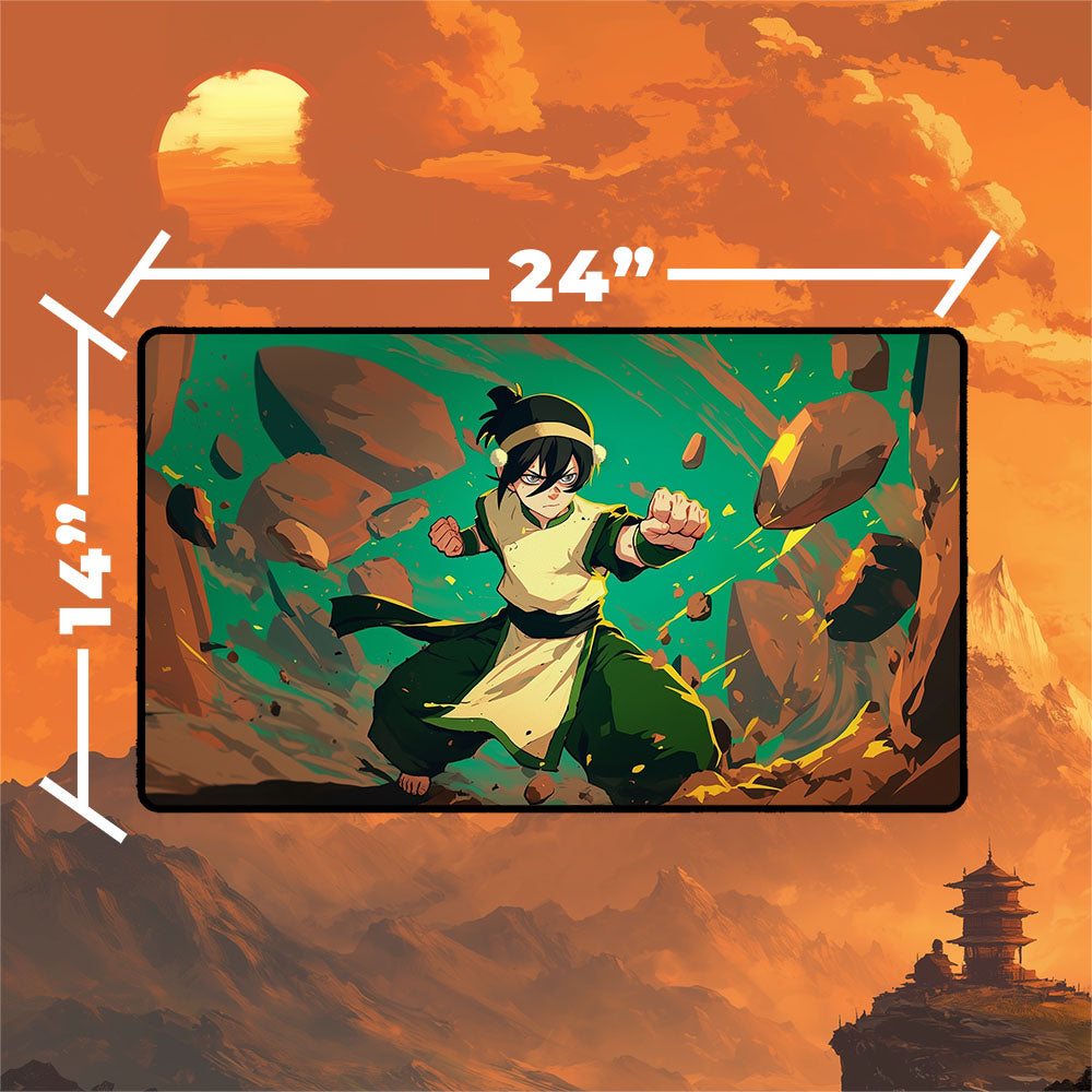 Toph Beifong Playmat | Magic the Gathering Playmat | Earthbender Action Art With MTG Zones | 24x14 | 32x16 Sizes