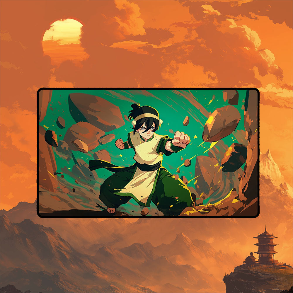 Toph Beifong Playmat | Magic the Gathering Playmat | Earthbender Action Art With MTG Zones | 24x14 | 32x16 Sizes