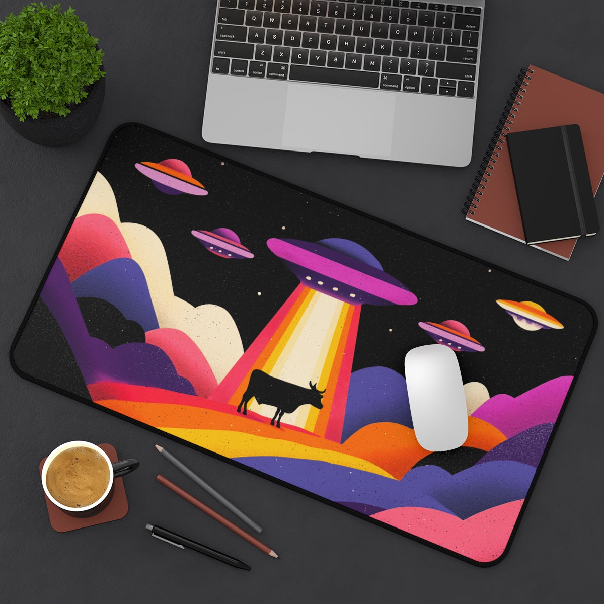 UFO Retro Sci-Fi Playmat | Premium TCG Playmat No Zones Option | 24x14 | 32x16