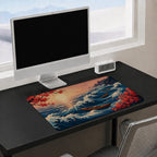 Cherry Blossom Ukiyo-e Wave Desk Mat 24x14 36x18 48x24