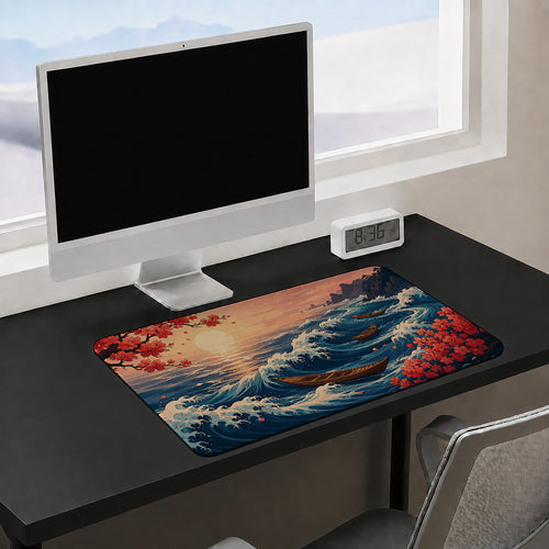 Cherry Blossom Ukiyo-e Wave Desk Mat 24x14 36x18 48x24