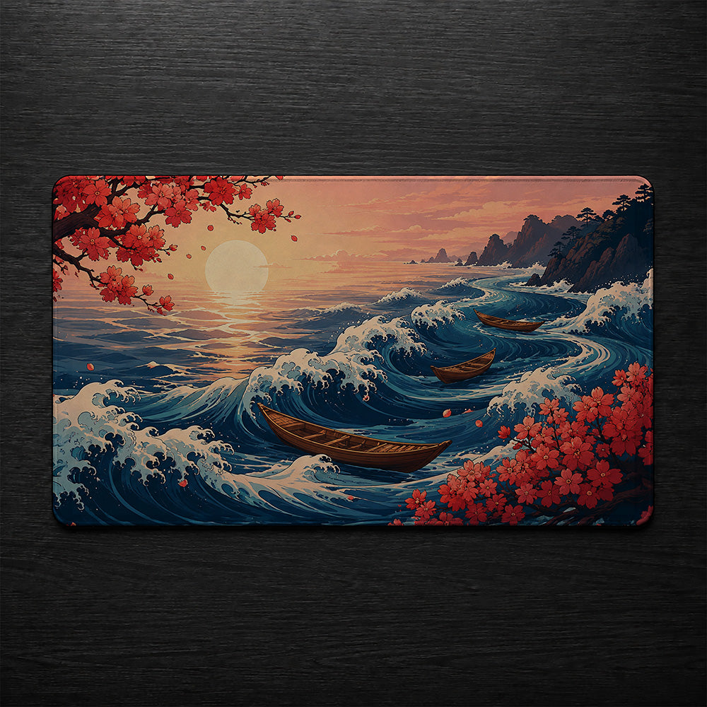 Cherry Blossom Ukiyo-e Wave Desk Mat 24x14 36x18 48x24