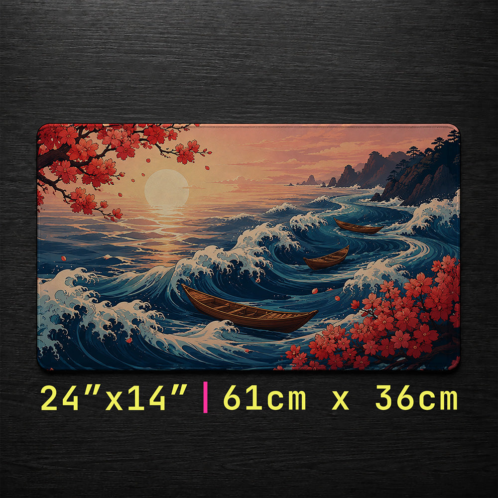 Cherry Blossom Ukiyo-e Wave Desk Mat 24x14 36x18 48x24