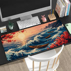 Cherry Blossom Ukiyo-e Wave Desk Mat 24x14 36x18 48x24