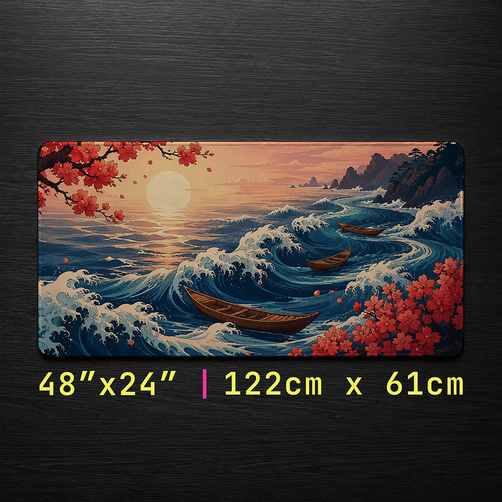 Cherry Blossom Ukiyo-e Wave Desk Mat 24x14 36x18 48x24