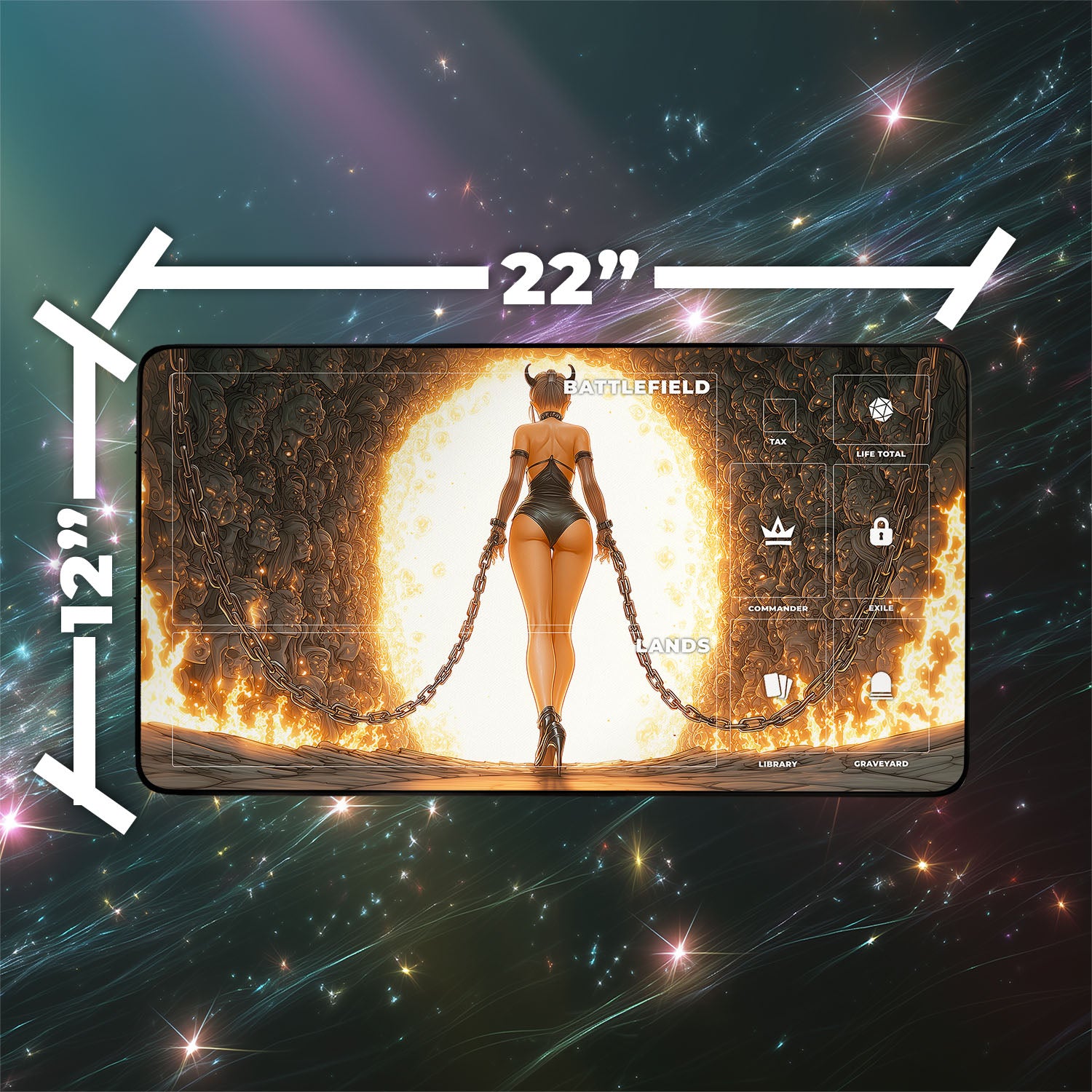 Underworld Breach Playmat | Magic the Gathering Playmat | Fiery Demon Fantasy Playmat  with Zones Option | 24x14 | 22x12 | 32x16 Sizes