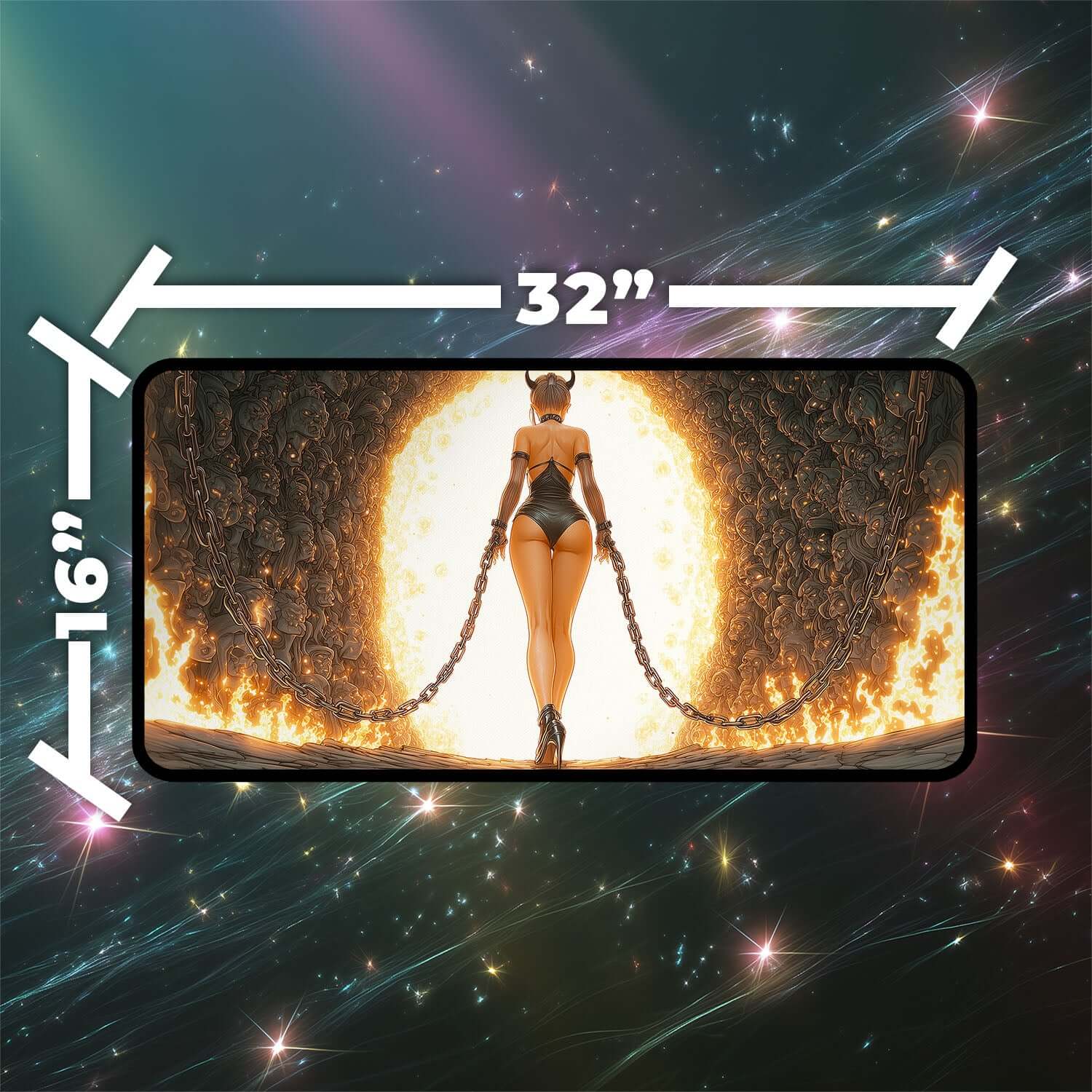 Underworld Breach Playmat | Magic the Gathering Playmat | Fiery Demon Fantasy Playmat with Zones Option | 24x14 | 22x12 | 32x16 Sizes