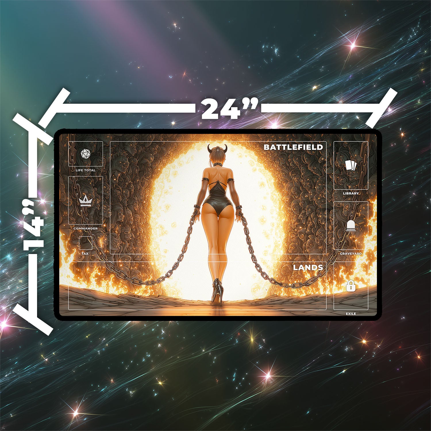 Underworld Breach Playmat | Magic the Gathering Playmat | Fiery Demon Fantasy Playmat  with Zones Option | 24x14 | 22x12 | 32x16 Sizes