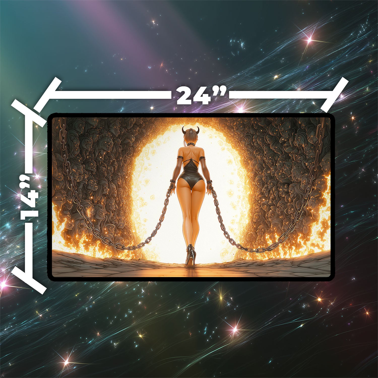 Underworld Breach Playmat | Magic the Gathering Playmat | Fiery Demon Fantasy Playmat  with Zones Option | 24x14 | 22x12 | 32x16 Sizes