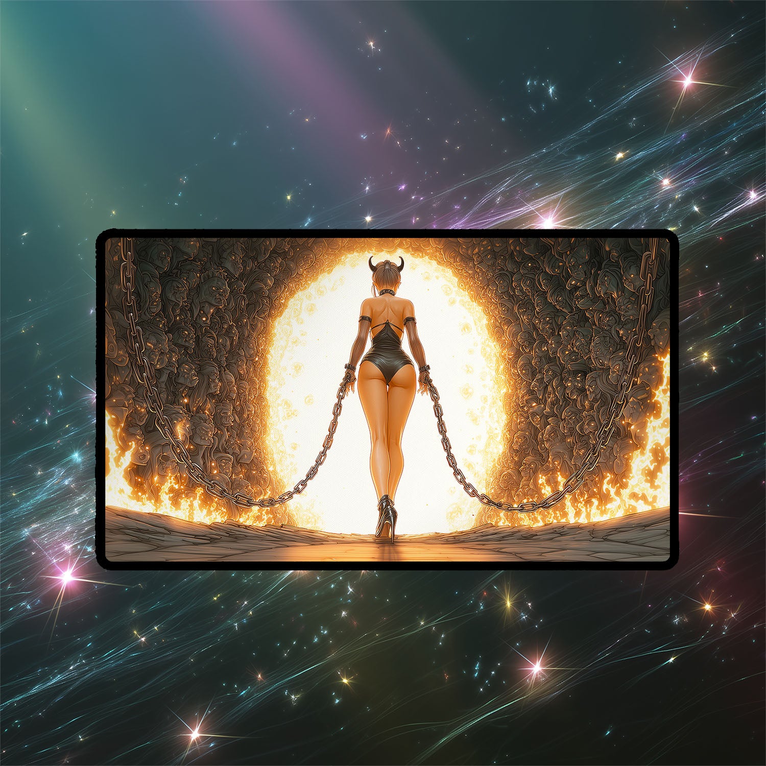 Underworld Breach Playmat | Magic the Gathering Playmat | Fiery Demon Fantasy Playmat  with Zones Option | 24x14 | 22x12 | 32x16 Sizes