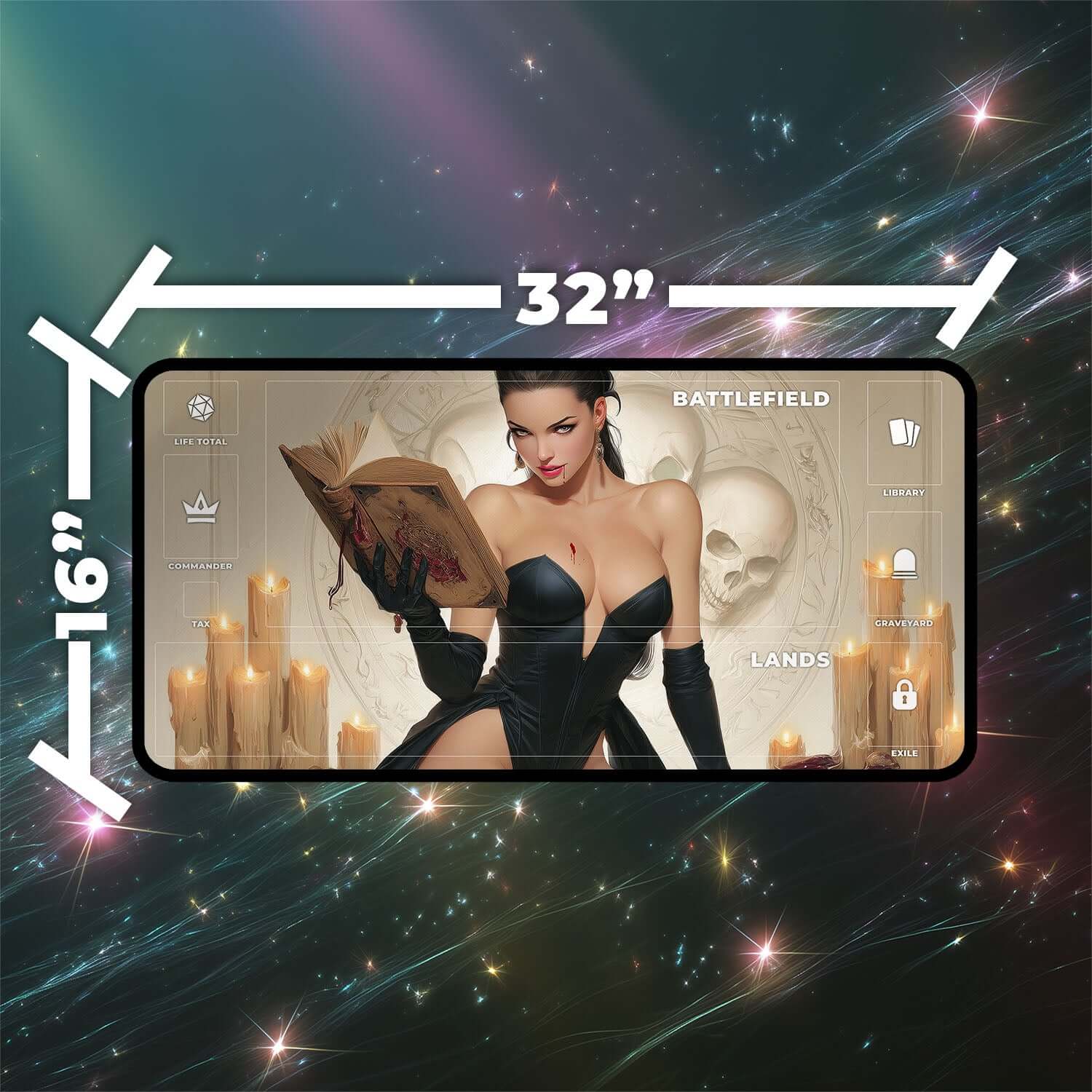 Vampiric Tutor Playmat | Magic the Gathering Playmat | Gothic Vampire Playmat with Zones Option | 24x14 | 22x12 | 32x16 Sizes