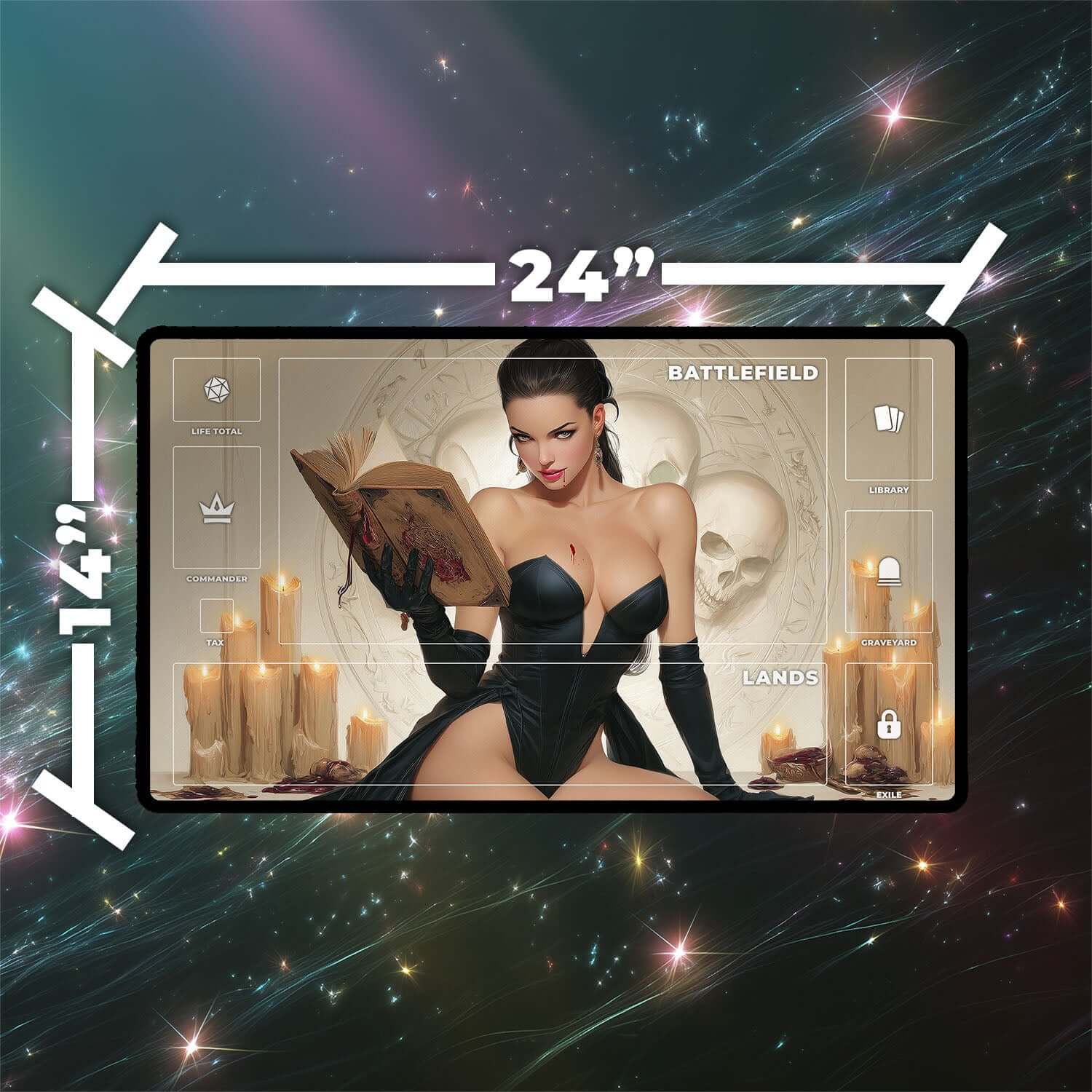 Vampiric Tutor Playmat | Magic the Gathering Playmat | Gothic Vampire Playmat with Zones Option | 24x14 | 22x12 | 32x16 Sizes