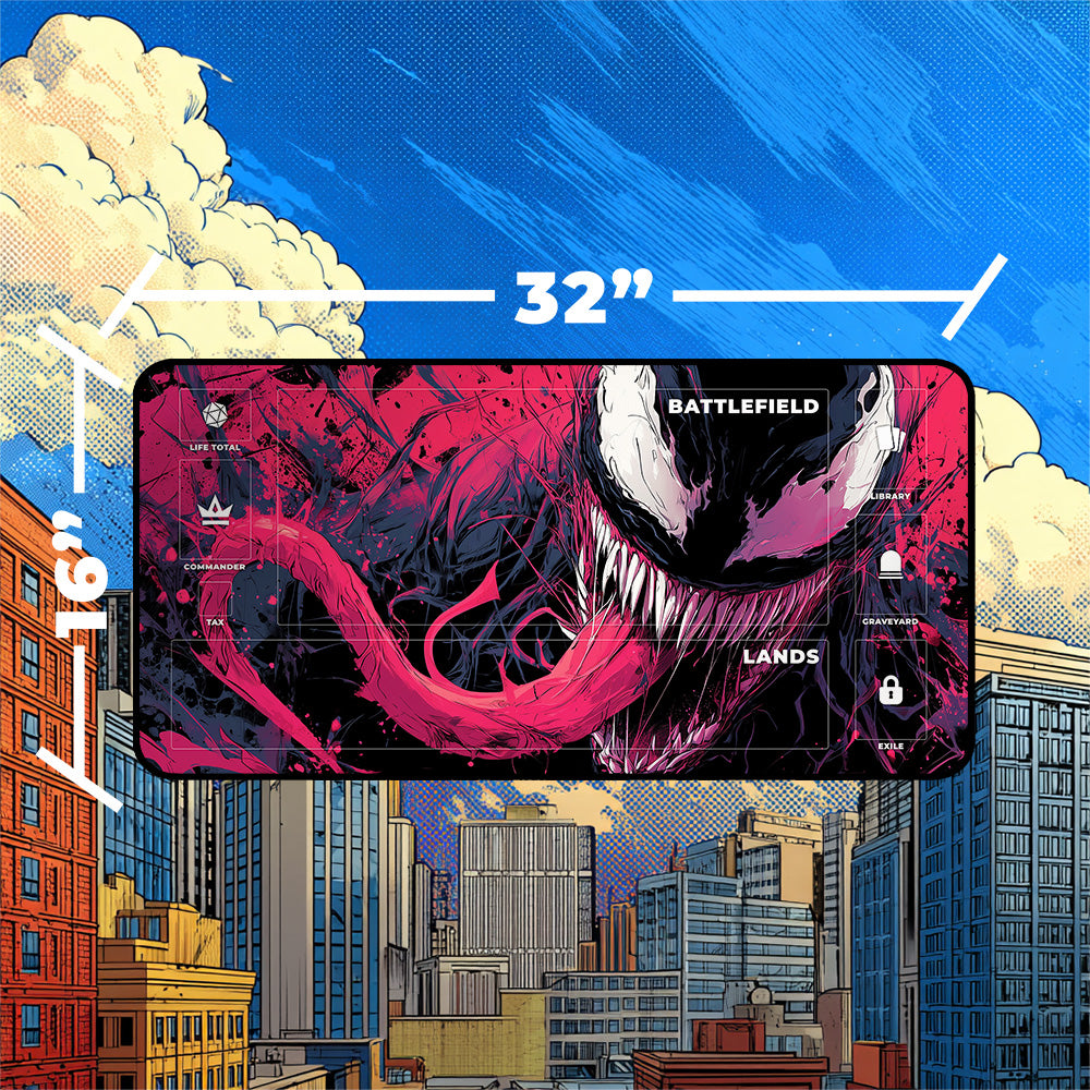Venom Playmat | Magic the Gathering Playmat | Chaotic Comic Book TCG Mat With Zones Option | 24x14 | 32x16 Sizes