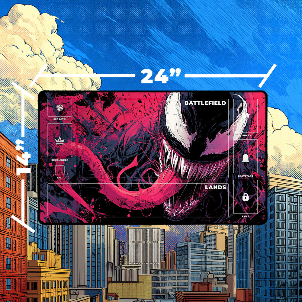 Venom Playmat | Magic the Gathering Playmat | Chaotic Comic Book TCG Mat With Zones Option | 24x14 | 32x16 Sizes