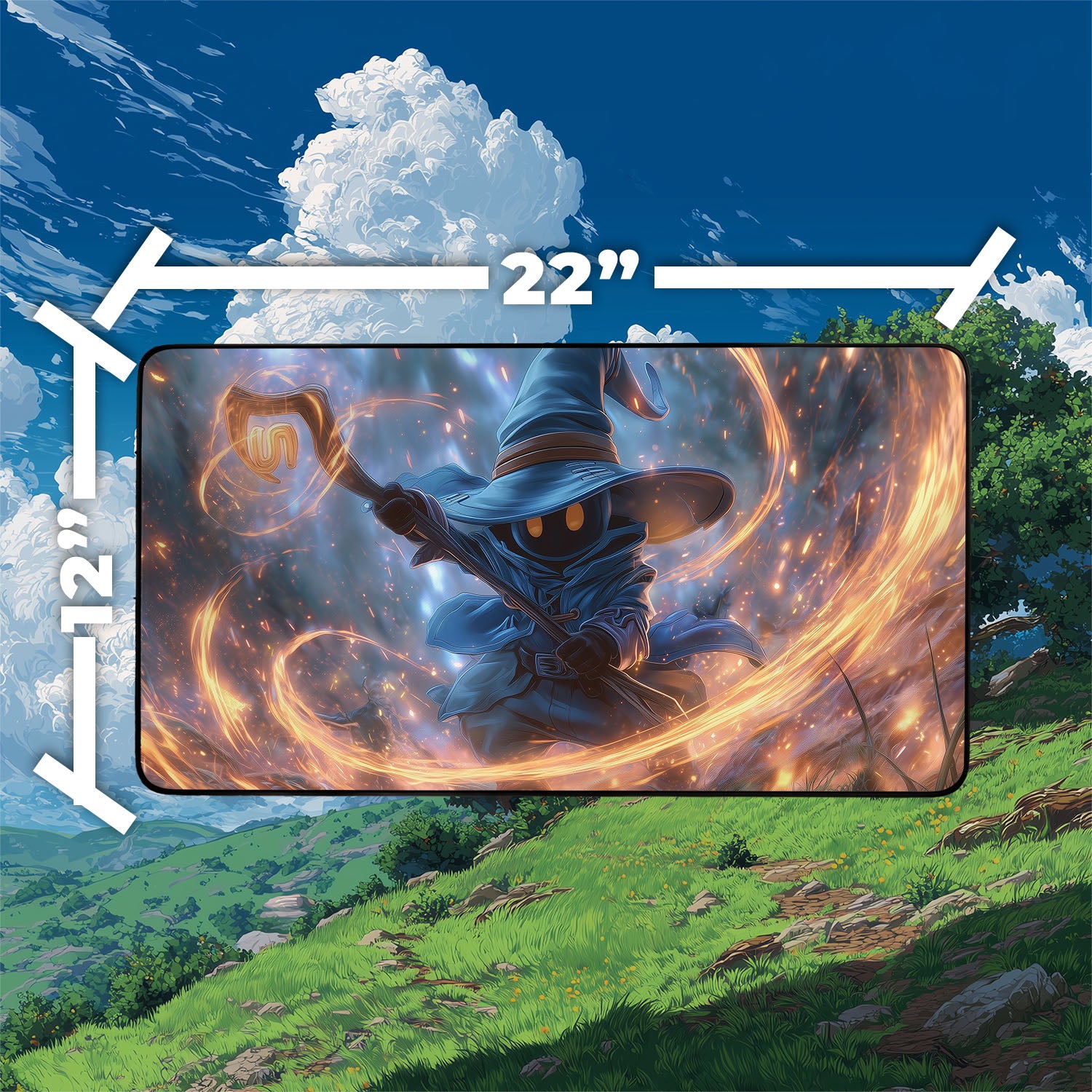 Vivi Ornitier Playmat | Final Fantasy Playmat | Wizard Playmat with Zones Option | 24x14 | 22x12 | 32x16 Sizes