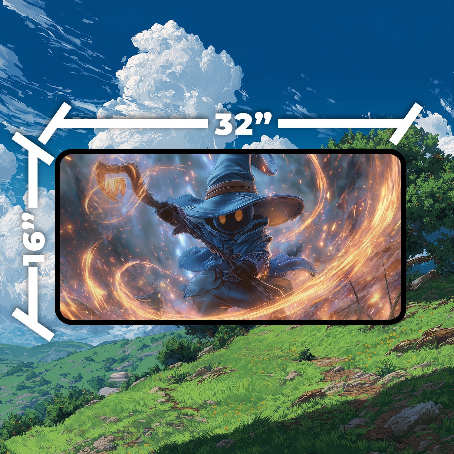 Vivi Ornitier Playmat | Final Fantasy Playmat | Wizard Playmat with Zones Option | 24x14 | 22x12 | 32x16 Sizes