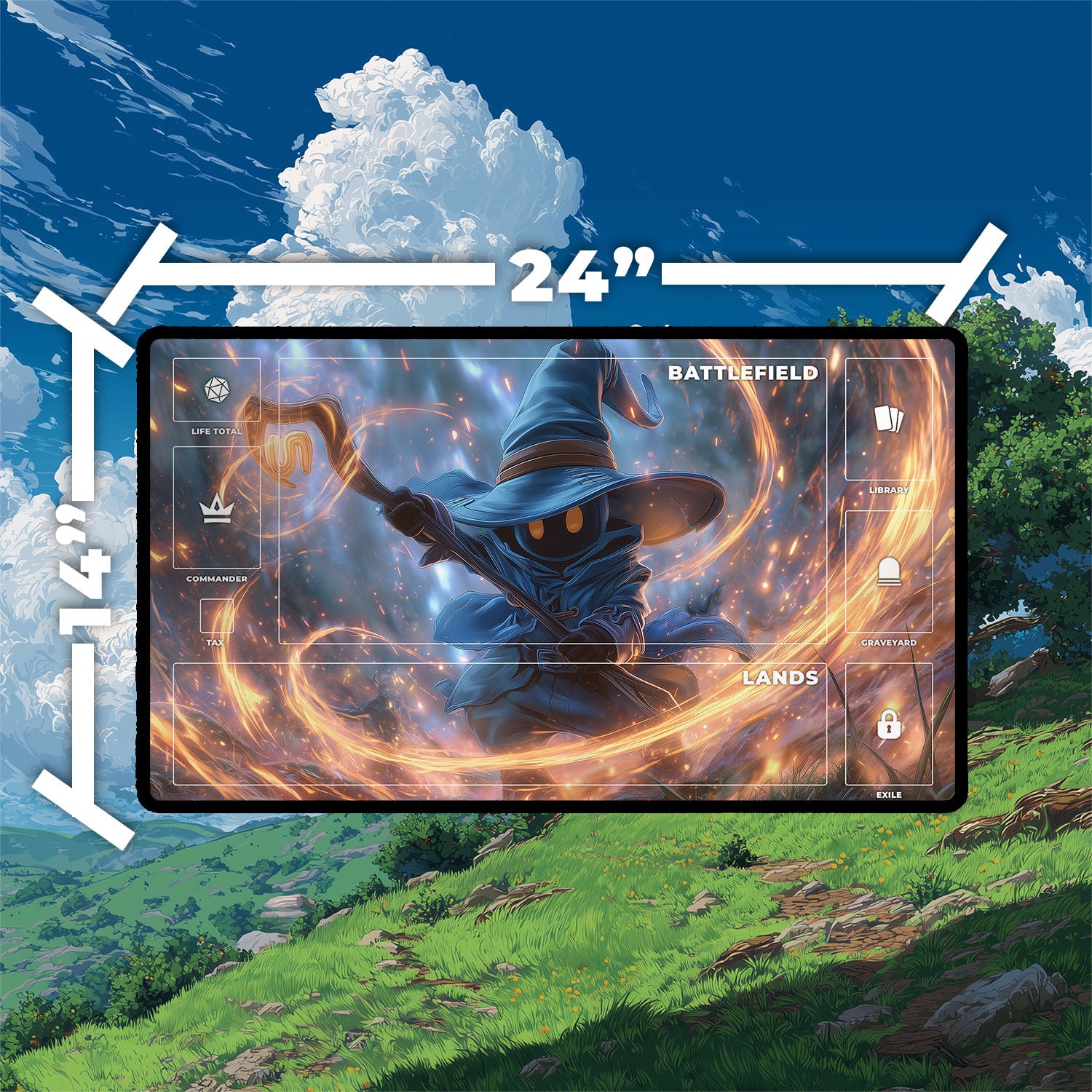 Vivi Ornitier Playmat | Final Fantasy Playmat | Wizard Playmat with Zones Option | 24x14 | 22x12 | 32x16 Sizes