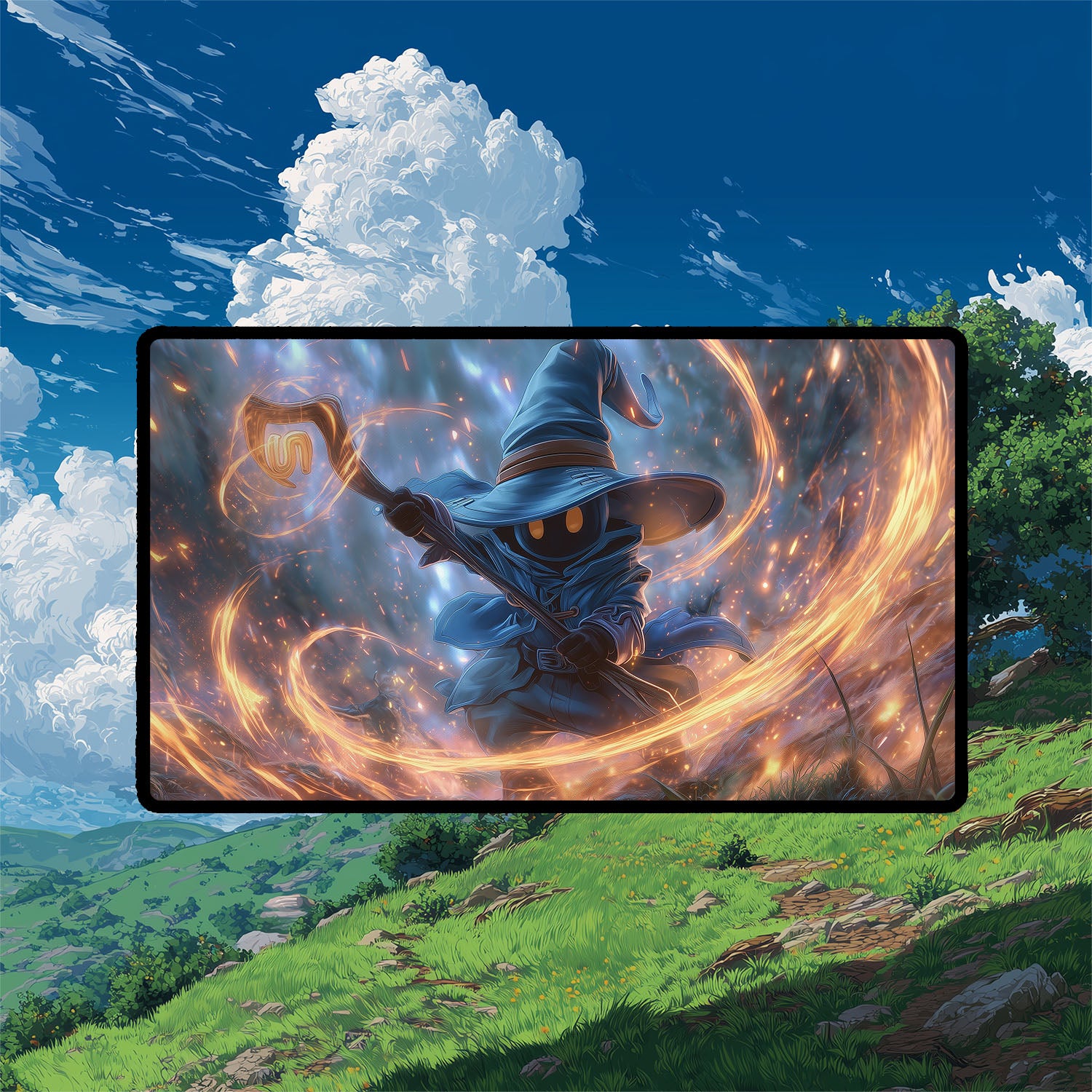 mtg final fantasy vivi playmat Vivi Ornitier Playmat | Final Fantasy Playmat | Magical Fantasy Wizard with  Zones Option | 24x14 | 32x16 Sizes - 24"x14"