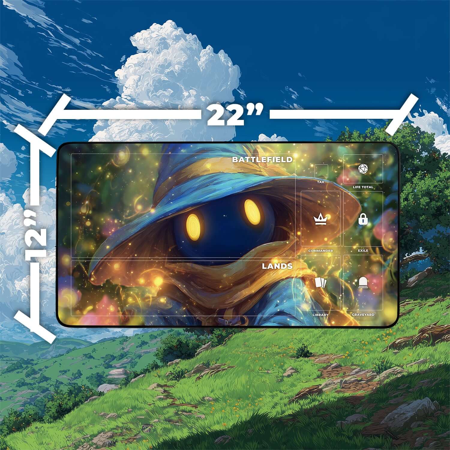 Vivi Ornitier Magic Burst Playmat | Final Fantasy Playmat | Iconic Wizard Playmat with Zones Option | 24x14 | 22x12 | 32x16 Sizes