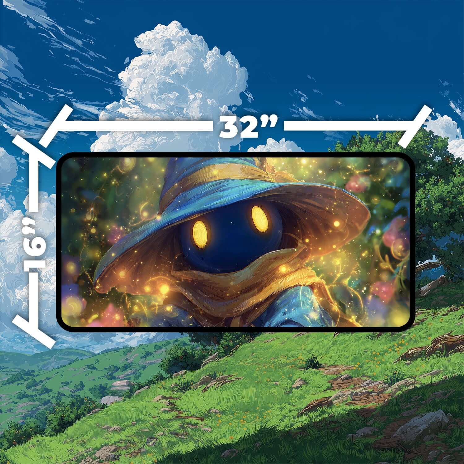 Vivi Ornitier Magic Burst Playmat | Final Fantasy Playmat | Iconic Wizard Playmat with Zones Option | 24x14 | 32x16 Sizes - 32
