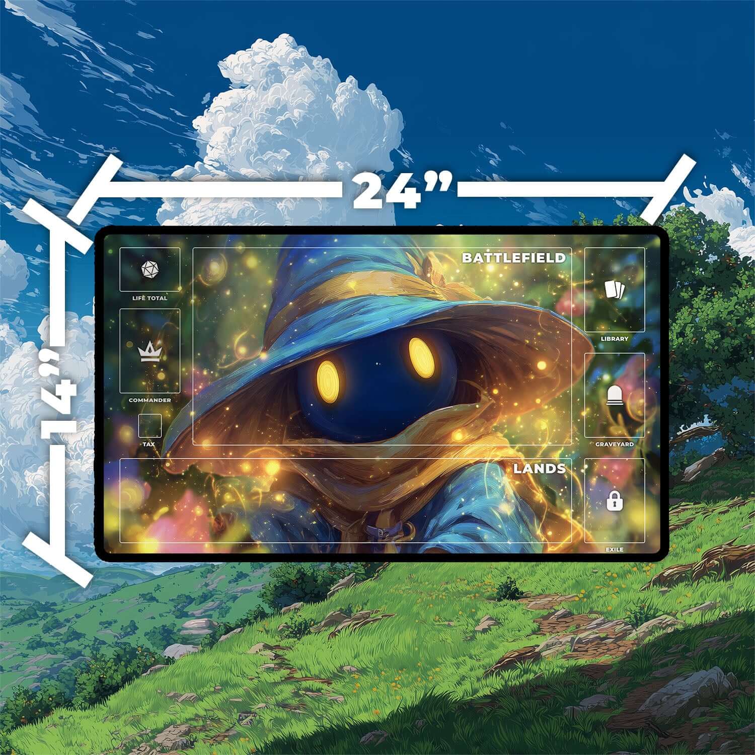 Vivi Ornitier Magic Burst Playmat | Final Fantasy Playmat | Iconic Wizard Playmat with Zones Option | 24x14 | 22x12 | 32x16 Sizes