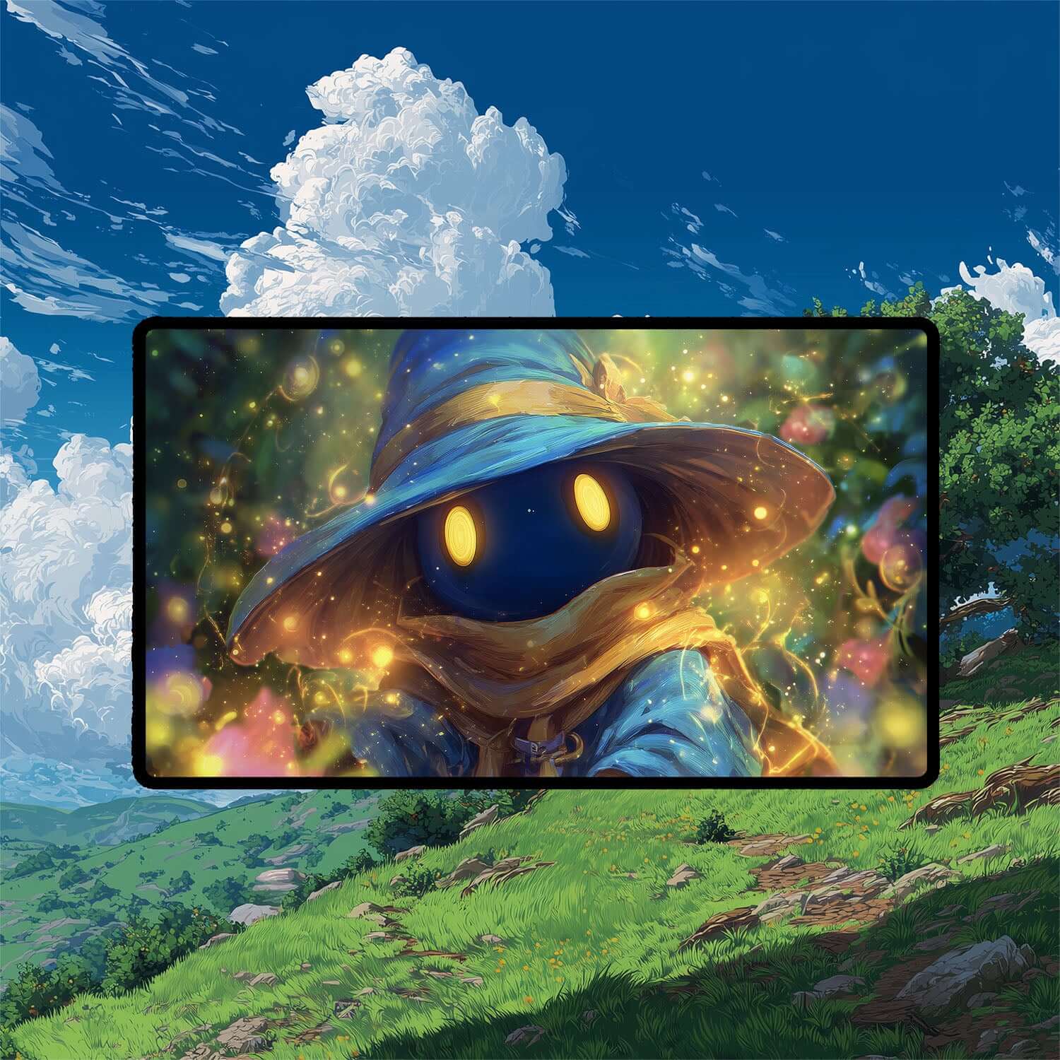 Vivi Ornitier Magic Burst Playmat | Final Fantasy Playmat | Iconic Wizard Playmat with Zones Option | 24x14 | 22x12 | 32x16 Sizes